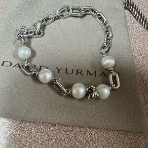 David Yurman Silver and Pearl Cable Bracelet